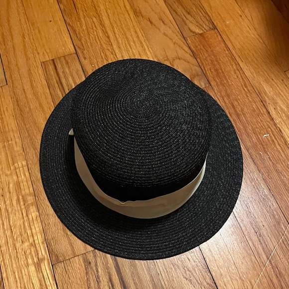 Yves Saint Laurent Black Straw Hat with Cream Ribbon Band main image 3